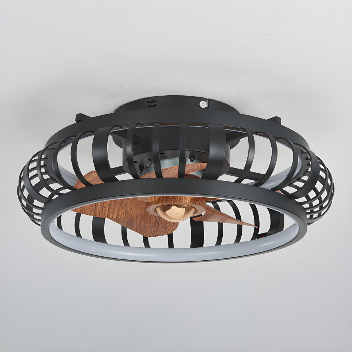 Modern Black 5 Blades Creative Cage Ceiling Fan Light Image - 9