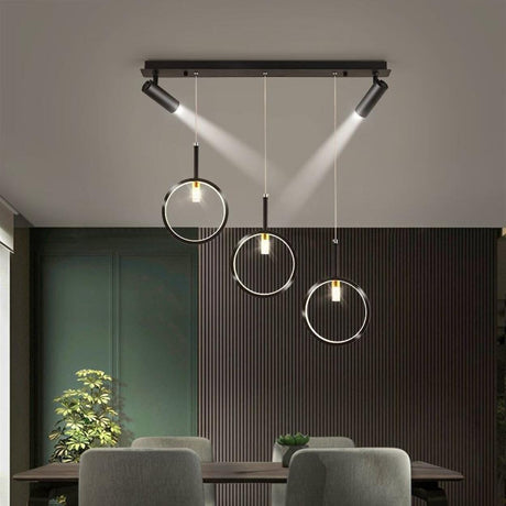 Modern Black Adjustable Spotlights LED Ring Pendant Light Image - 1