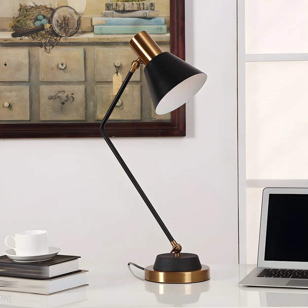 Modern Black and Gold Cone Table Lamp for Study Room Image - 3