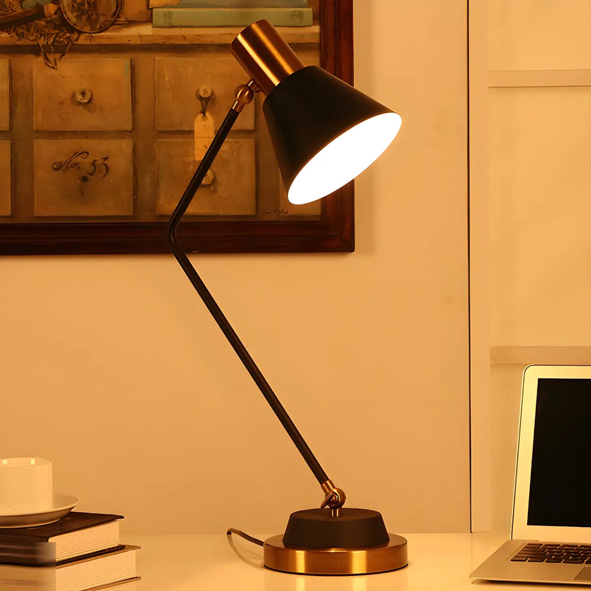 Modern Black and Gold Cone Table Lamp for Study Room Image - 9