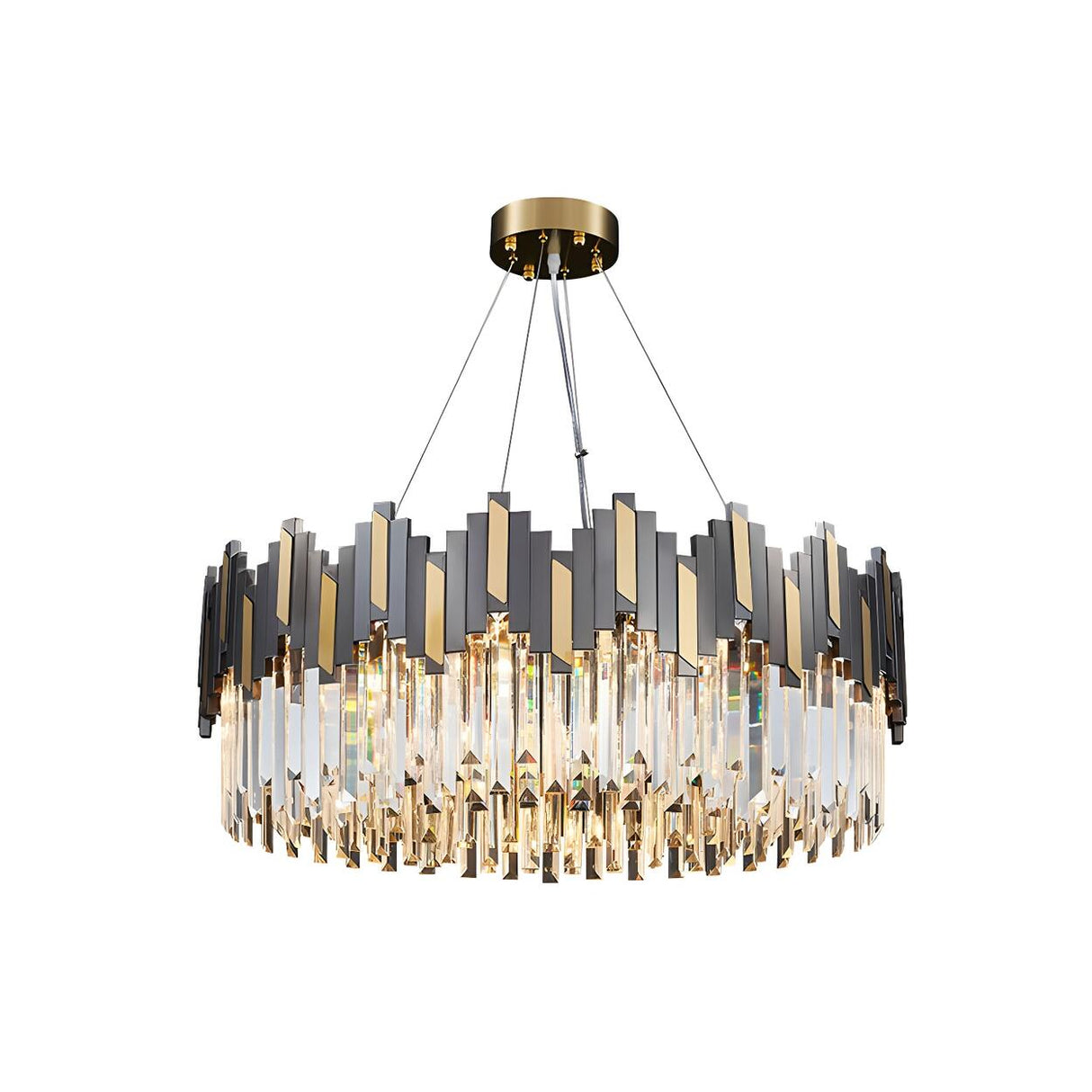 Modern Black and Gold Crystal Block Drum Chandelier Image - 3