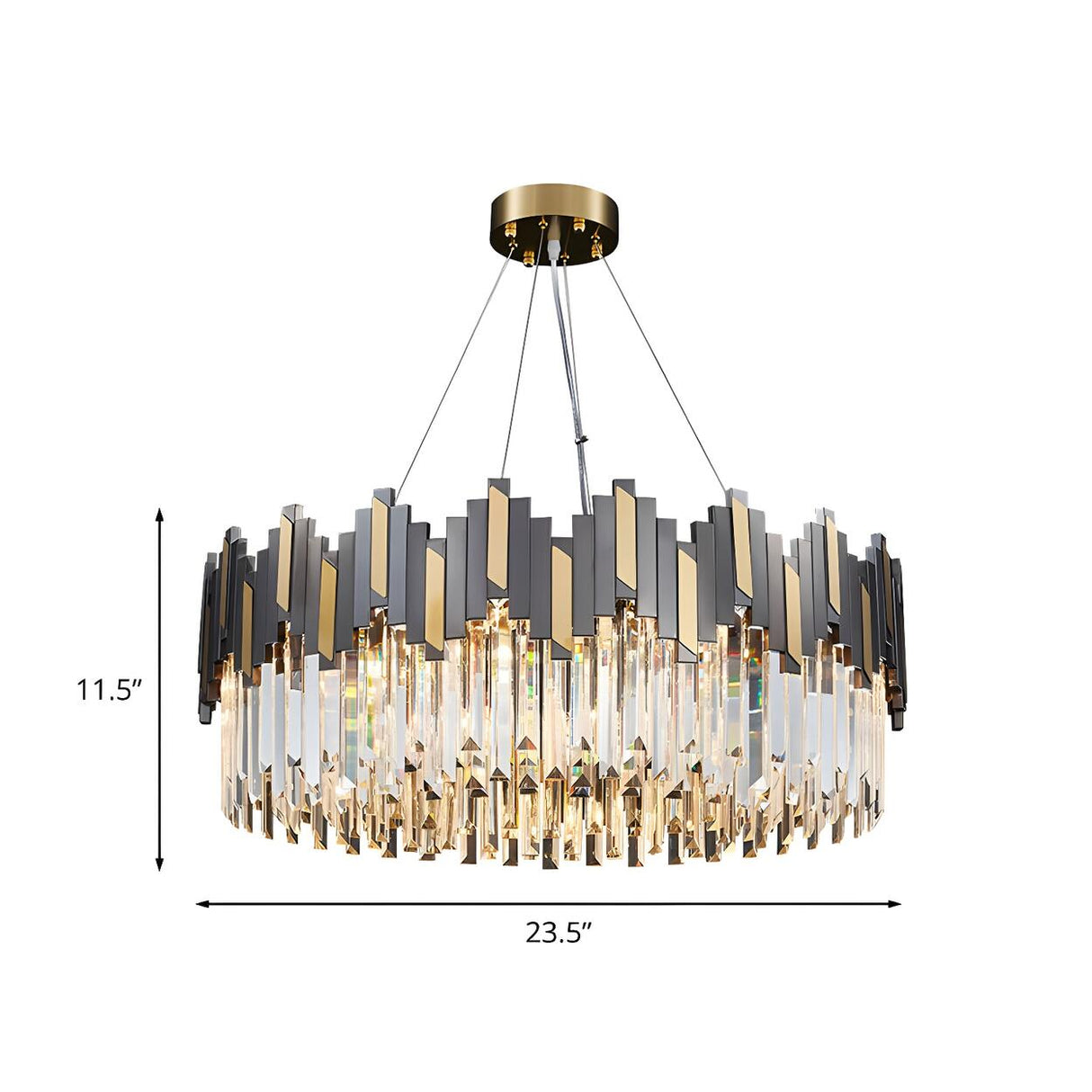 Modern Black and Gold Crystal Block Drum Chandelier 