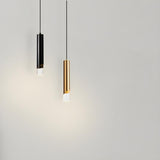 Modern Black and Gold Cylinder Bedroom Pendant Light Image - 1