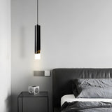 Modern Black and Gold Cylinder Bedroom Pendant Light Image - 6