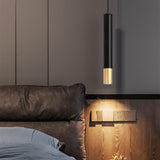 Modern Black and Gold Cylindrical Bedroom Pendant Light Image - 15