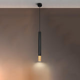 Modern Black and Gold Cylindrical Bedroom Pendant Light Image - 2