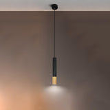 Modern Black and Gold Cylindrical Bedroom Pendant Light Image - 5