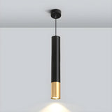 Modern Black and Gold Cylindrical Bedroom Pendant Light Image - 7