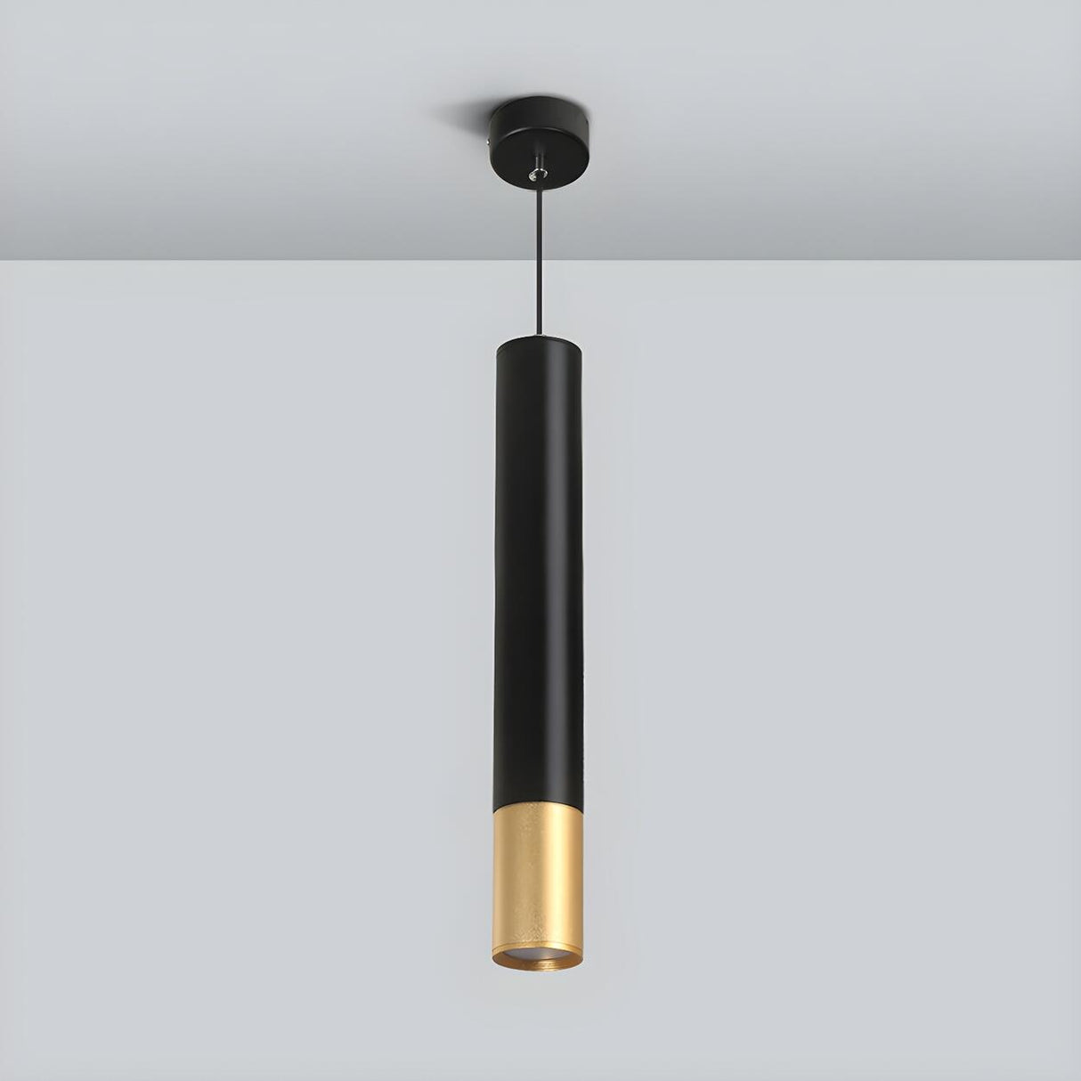 Modern Black and Gold Cylindrical Bedroom Pendant Light Image - 8