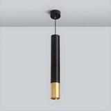 Modern Black and Gold Cylindrical Bedroom Pendant Light Image - 8