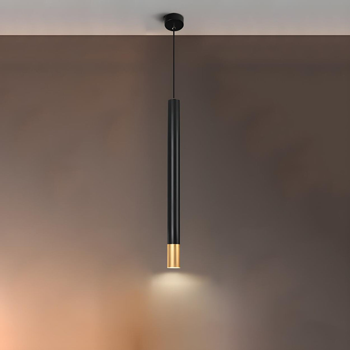 Modern Black and Gold Cylindrical Bedroom Pendant Light Image - 9