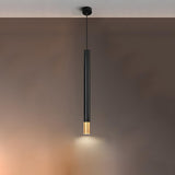 Modern Black and Gold Cylindrical Bedroom Pendant Light Image - 9