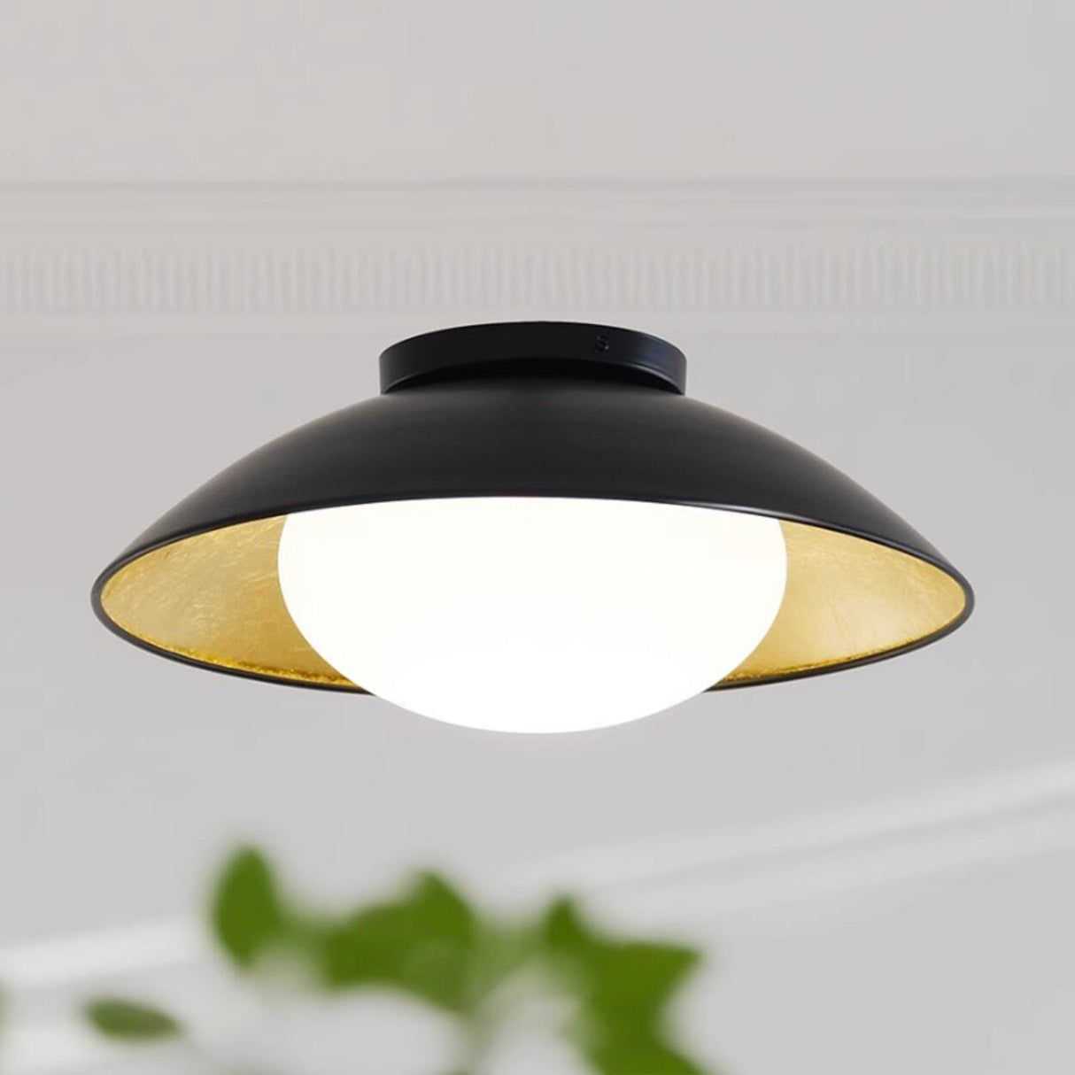 Modern Black and Gold Dome LED Semi Flush Mount Light  Image - 1