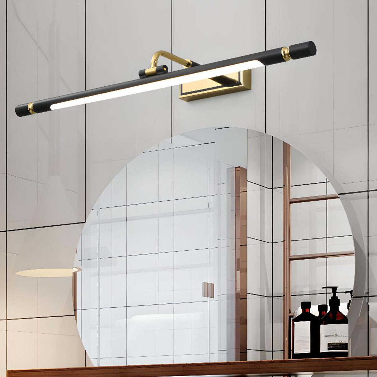 Modern Black and Gold Linear LED Vanity Light Image - 1