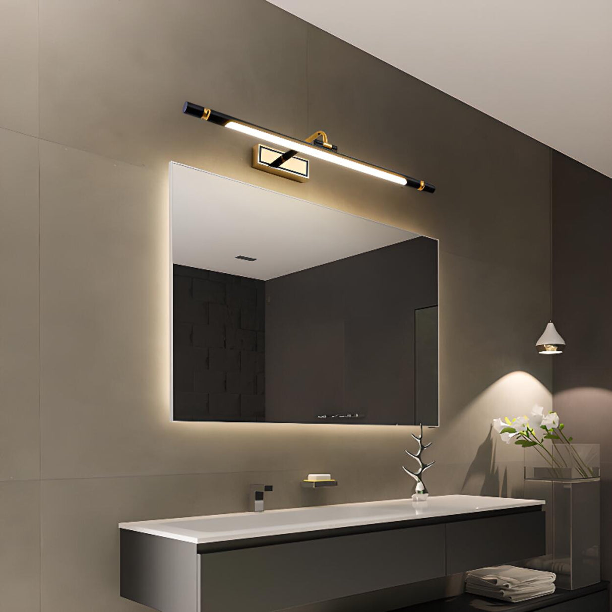 Modern Black and Gold Linear LED Vanity Light Image - 3