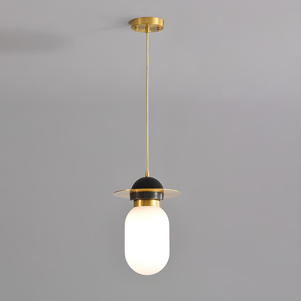 Modern Black and Gold Oval Pill Capsule Pendant Light Image - 3