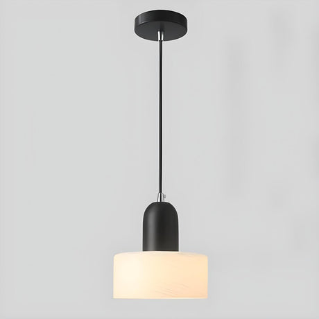 Modern Black and White Cylindrical Bedroom Pendant Light Image - 2