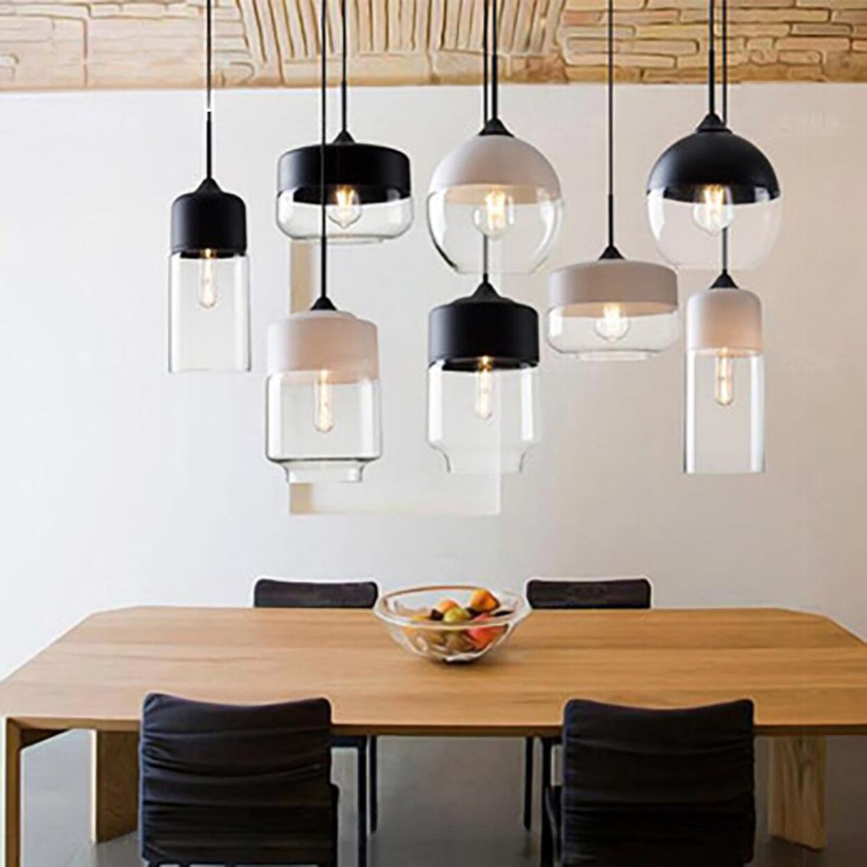 Modern Black and White Glass Geometric Pendant Light Set Image - 1