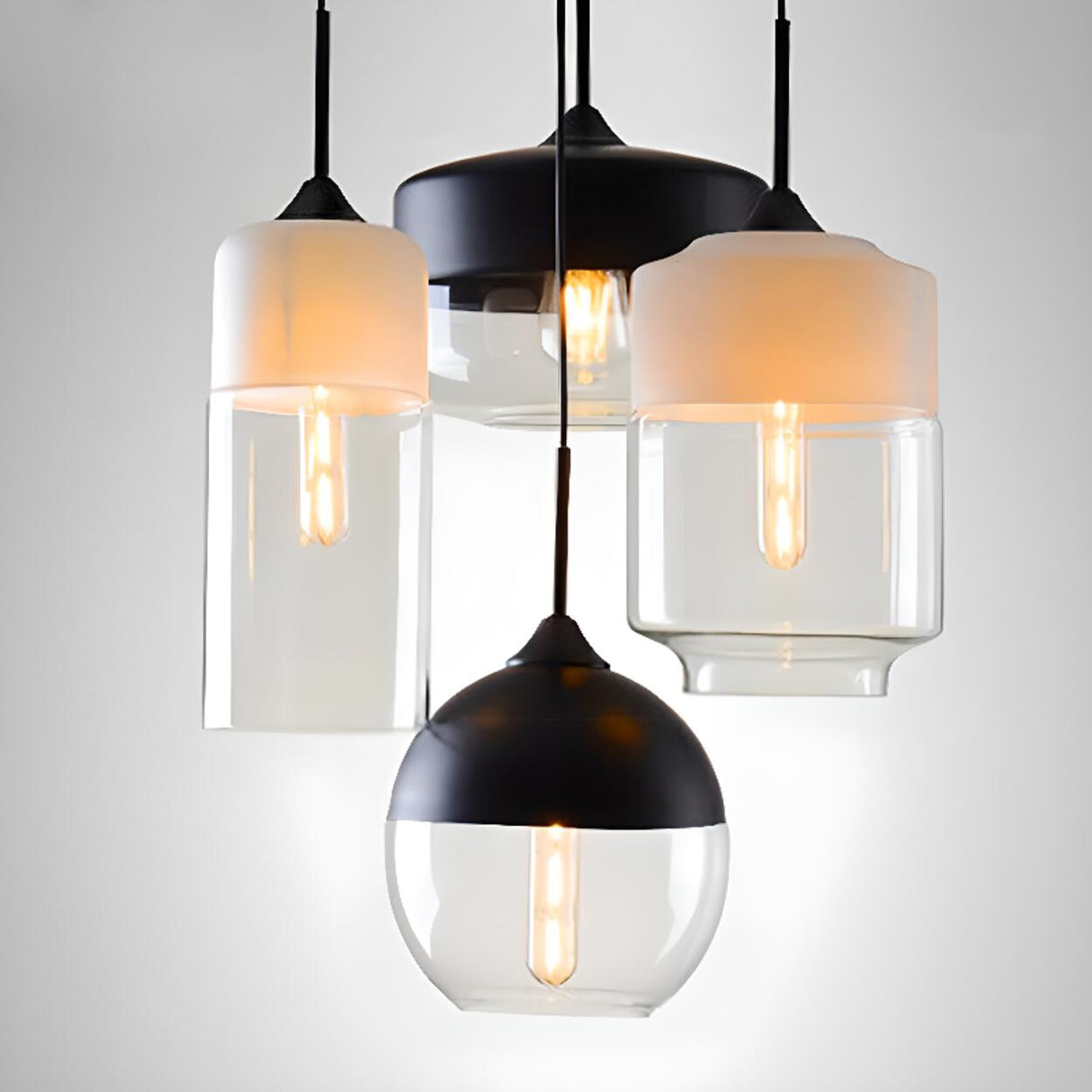 Modern Black and White Glass Geometric Pendant Light Set Image - 16