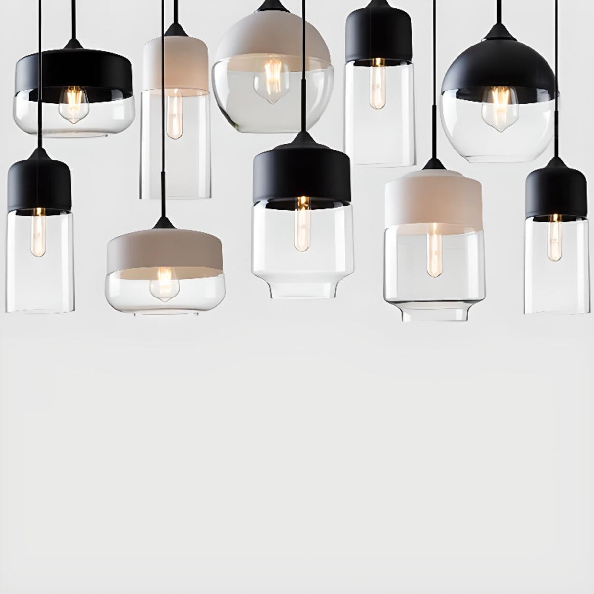 Modern Black and White Glass Geometric Pendant Light Set Image - 17