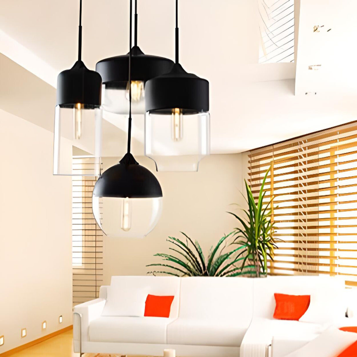 Modern Black and White Glass Geometric Pendant Light Set Image - 8