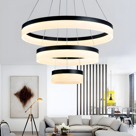 Modern Black and White Ring Acrylic Loop Pendant Chandelier Image - 2