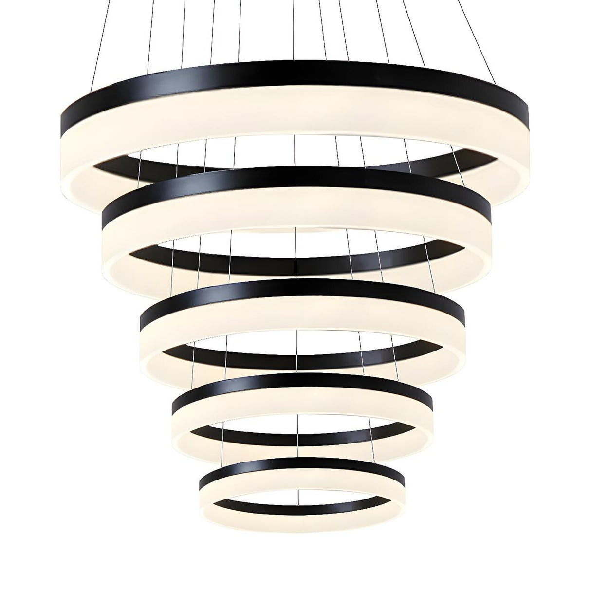 Modern Black and White Ring Acrylic Loop Pendant Chandelier Image - 3