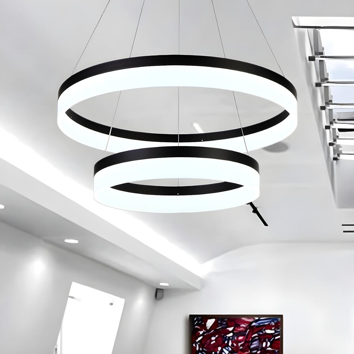 Modern Black and White Ring Acrylic Loop Pendant Chandelier Image - 34