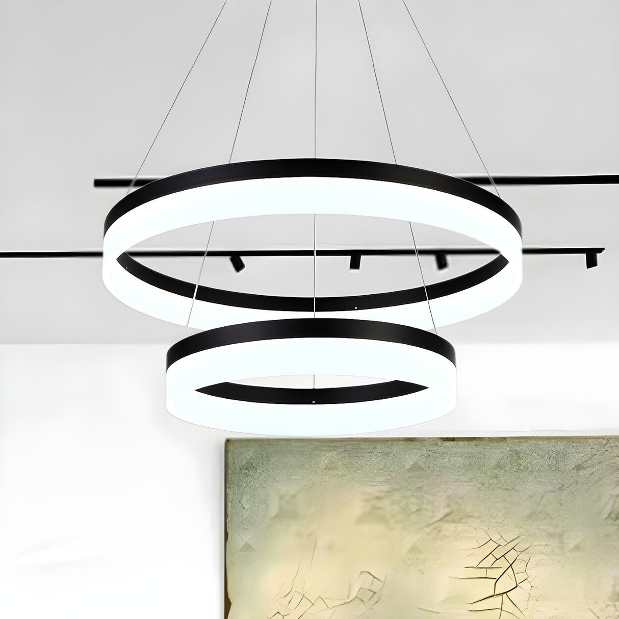 Modern Black and White Ring Acrylic Loop Pendant Chandelier Image - 35