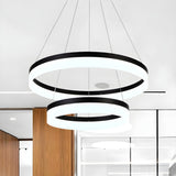 Modern Black and White Ring Acrylic Loop Pendant Chandelier Image - 36