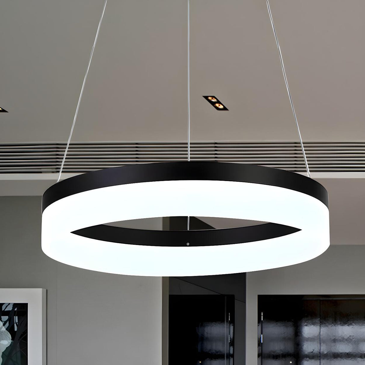 Modern Black and White Ring Acrylic Loop Pendant Chandelier Image - 39