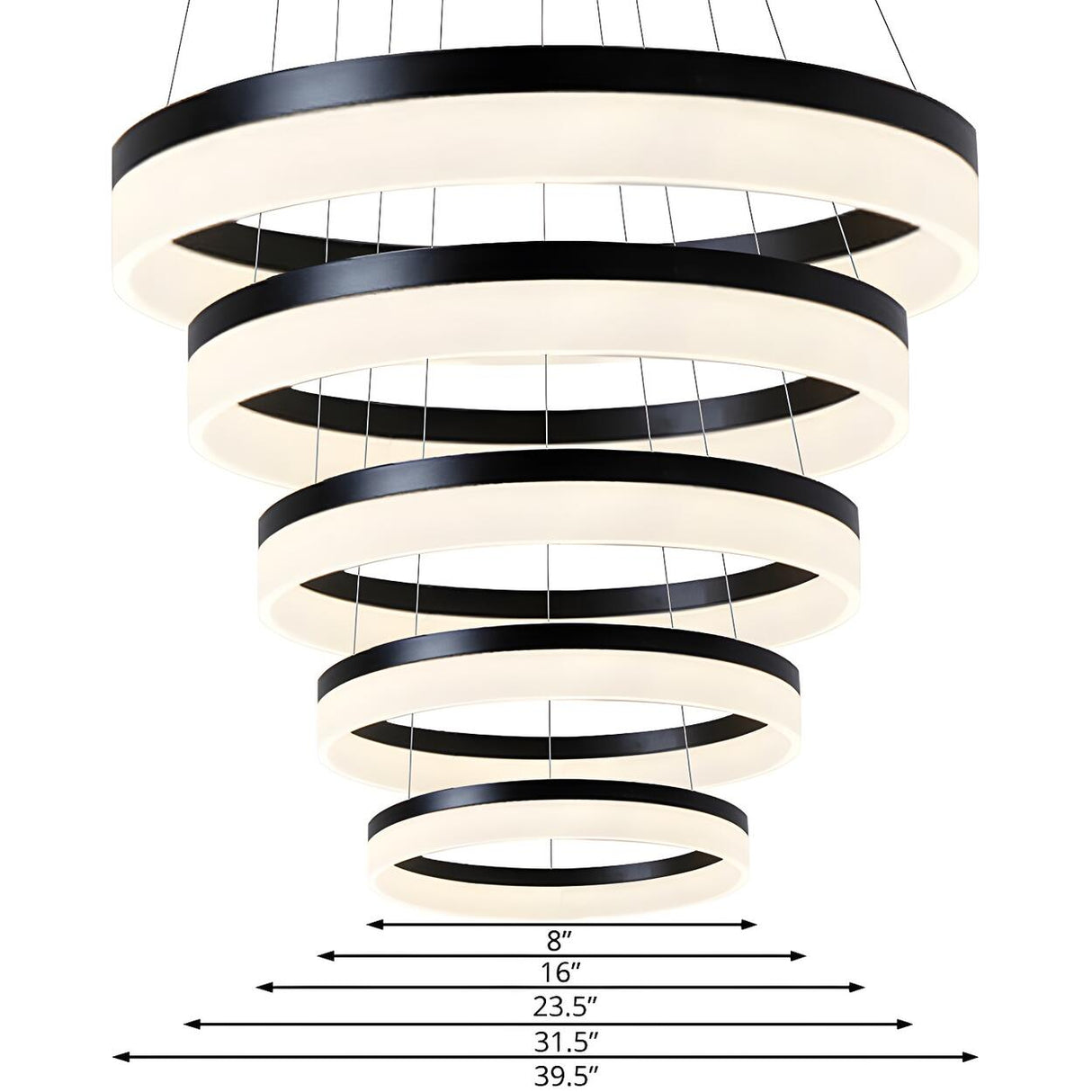 Modern Black and White Ring Acrylic Loop Pendant Chandelier Image - 4