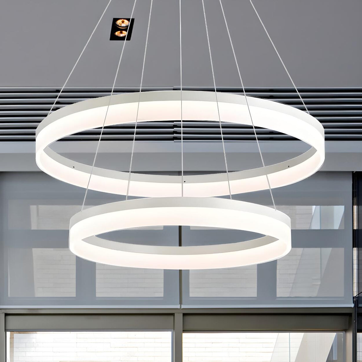 Modern Black and White Ring Acrylic Loop Pendant Chandelier Image - 40