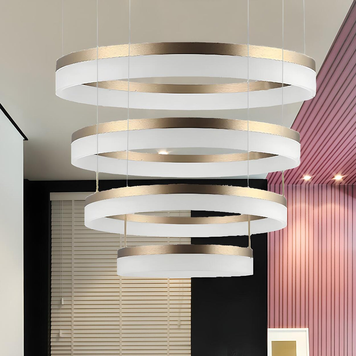 Modern Black and White Ring Acrylic Loop Pendant Chandelier Image - 49