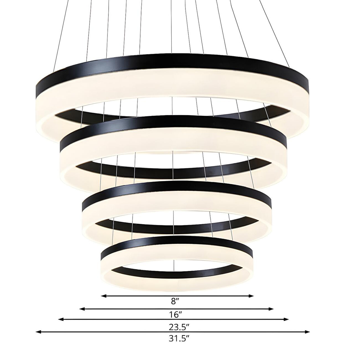 Modern Black and White Ring Acrylic Loop Pendant Chandelier Image - 6