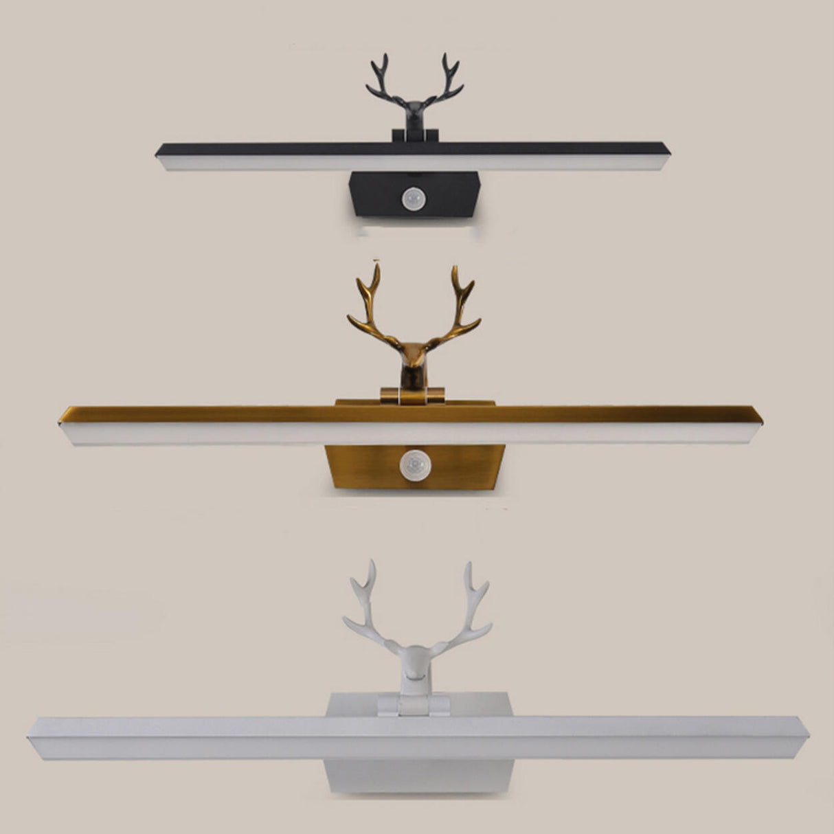 Modern Black Antler and Linear Bathroom Vanity Light Image - 7