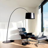 Modern Black Barrel Arc Metal Living Room Floor Lamp Image - 1