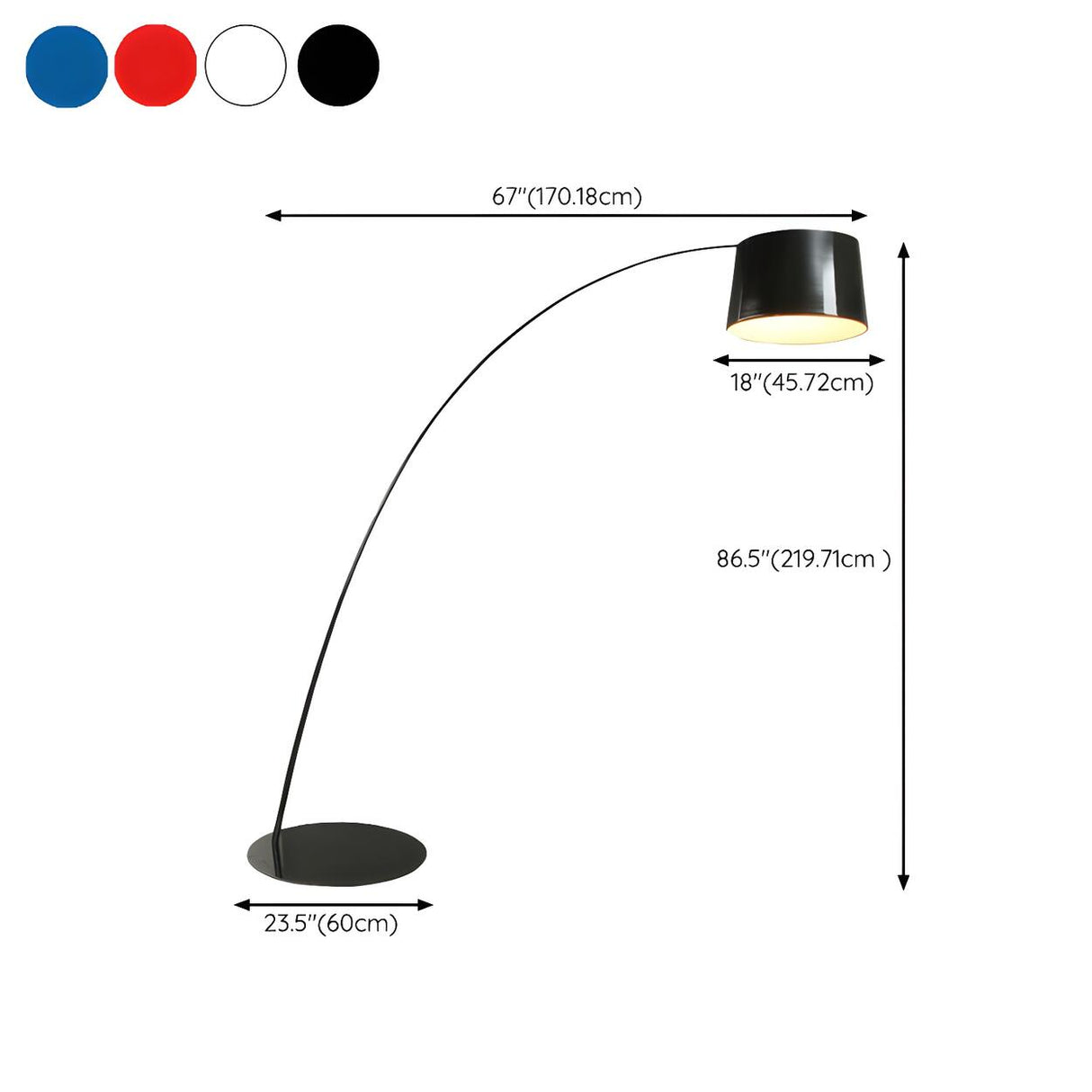 Modern Black Barrel Arc Metal Living Room Floor Lamp 