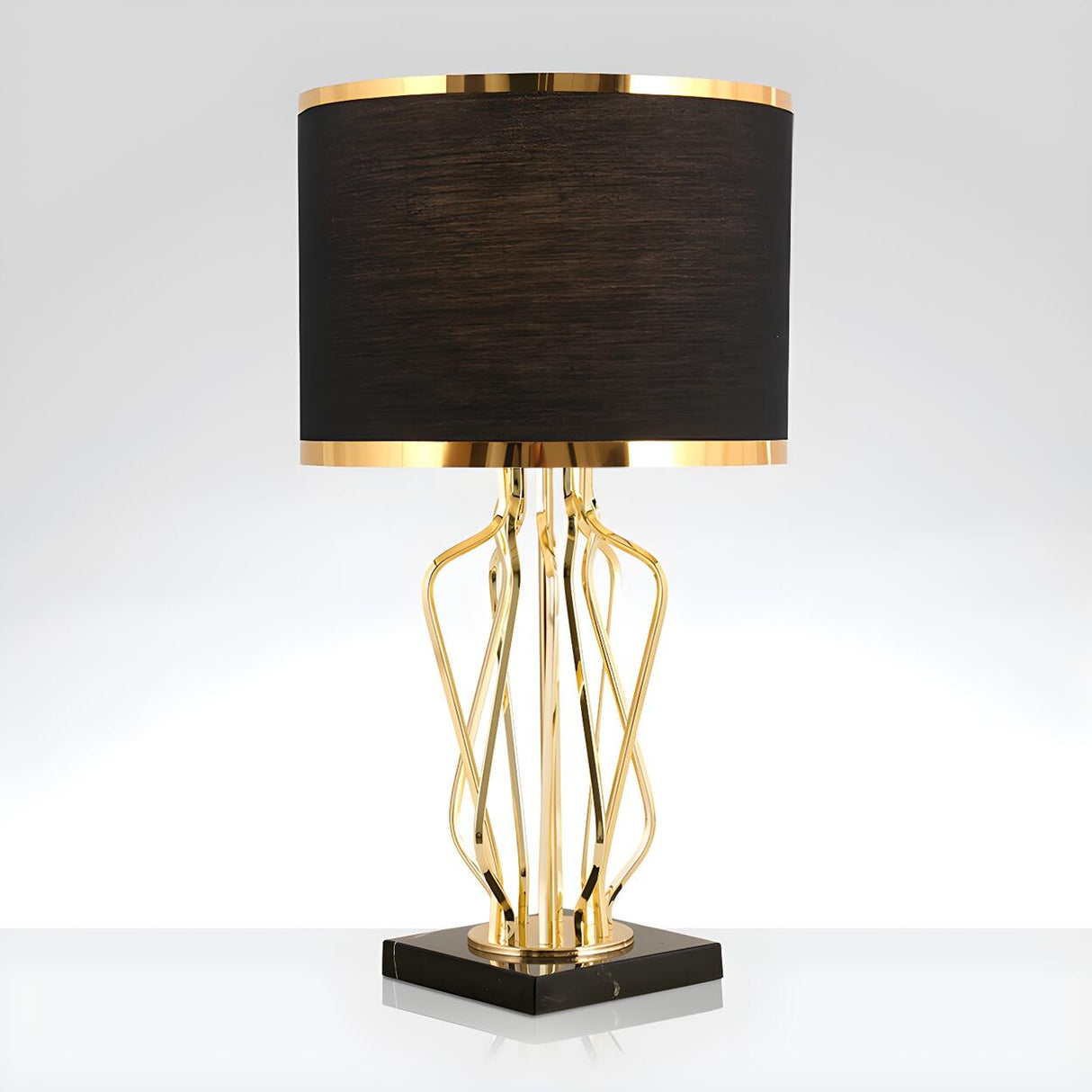 Modern Black Barrel Shade Chic Metal Base Table Lamp Image - 16