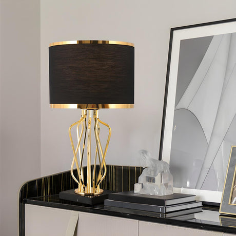 Modern Black Barrel Shade Chic Metal Base Table Lamp Image - 2