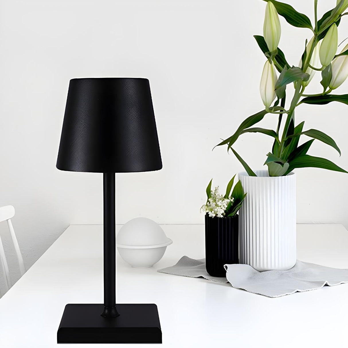 Modern Black Barrel Shade Square Base Simple Table Lamp Image - 11