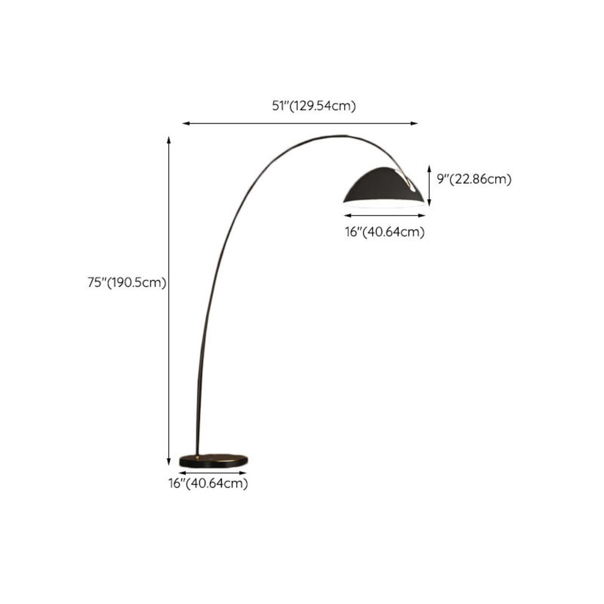 Modern Black Bowl Shade Arc Metal LED Floor Lamp Image - 12