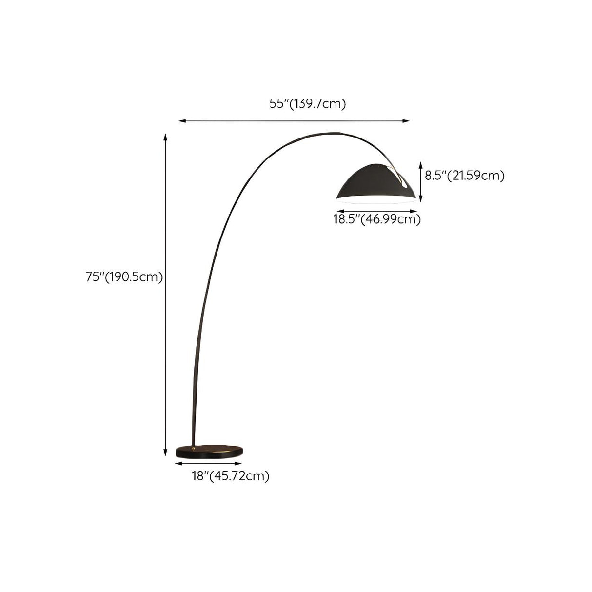 Modern Black Bowl Shade Arc Metal LED Floor Lamp Image - 13