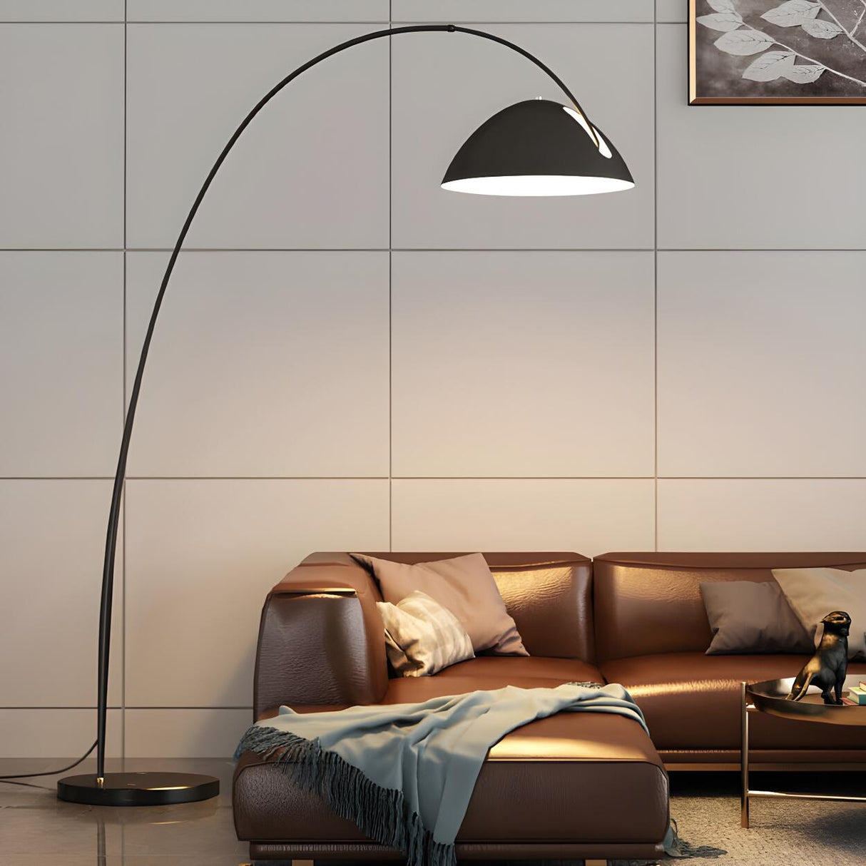 Modern Black Bowl Shade Arc Metal LED Floor Lamp Image - 3