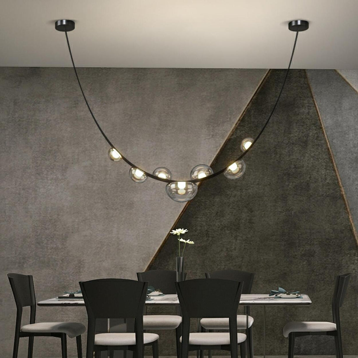 Modern Black Bubble and Belt Island Ceiling Light Image - 4