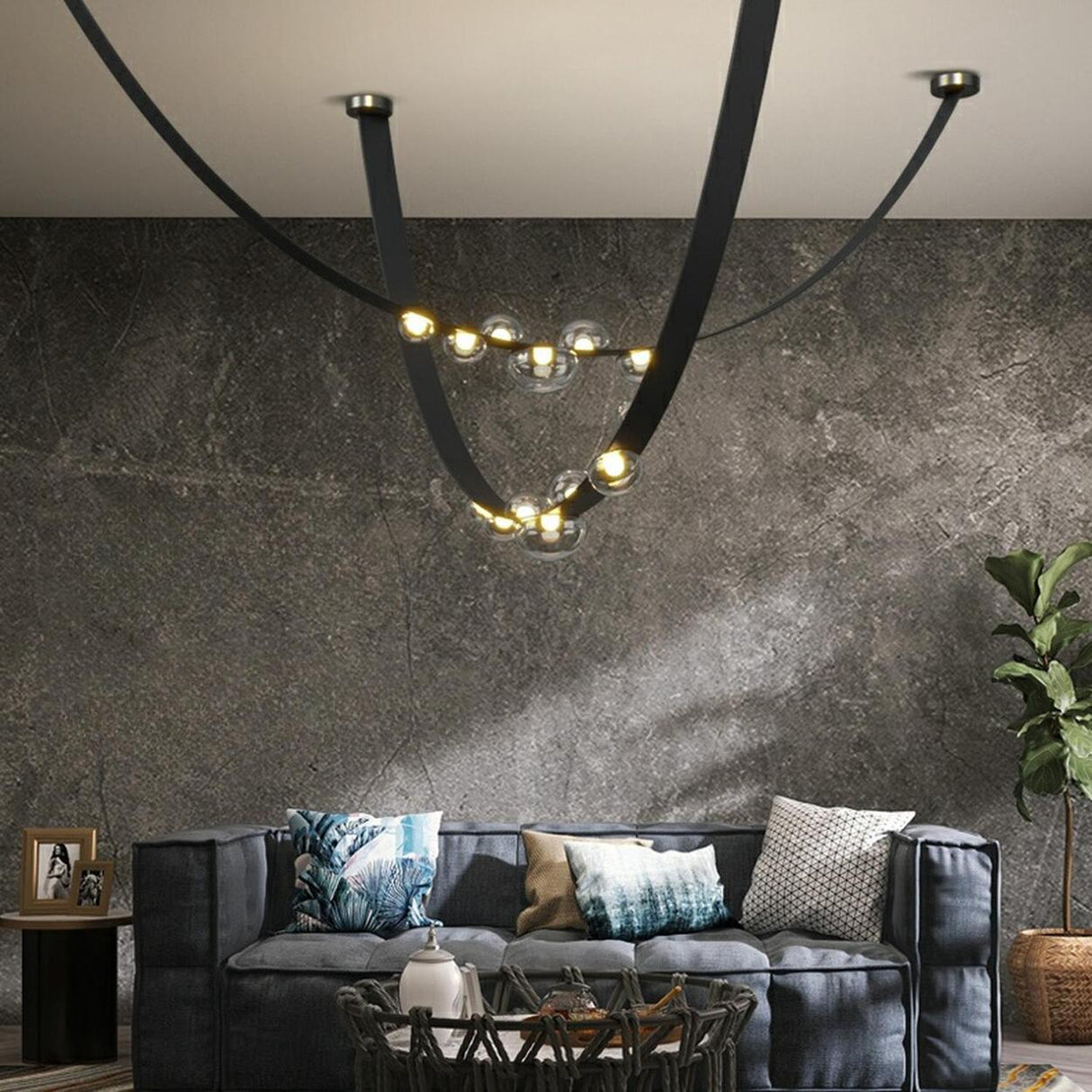 Modern Black Bubble and Belt Island Ceiling Light Image - 5