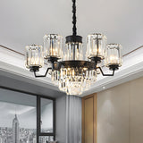 Modern Black Clear Crystal Cylinder Round Chandelier Image - 1