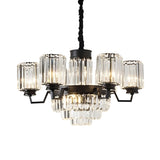 Modern Black Clear Crystal Cylinder Round Chandelier Image - 2