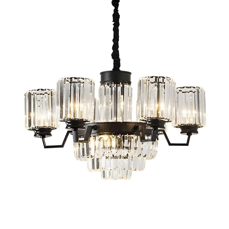 Modern Black Clear Crystal Cylinder Round Chandelier Image - 2