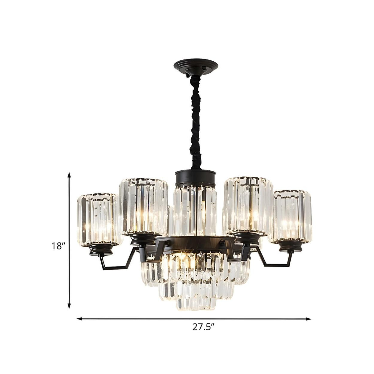 Modern Black Clear Crystal Cylinder Round Chandelier 